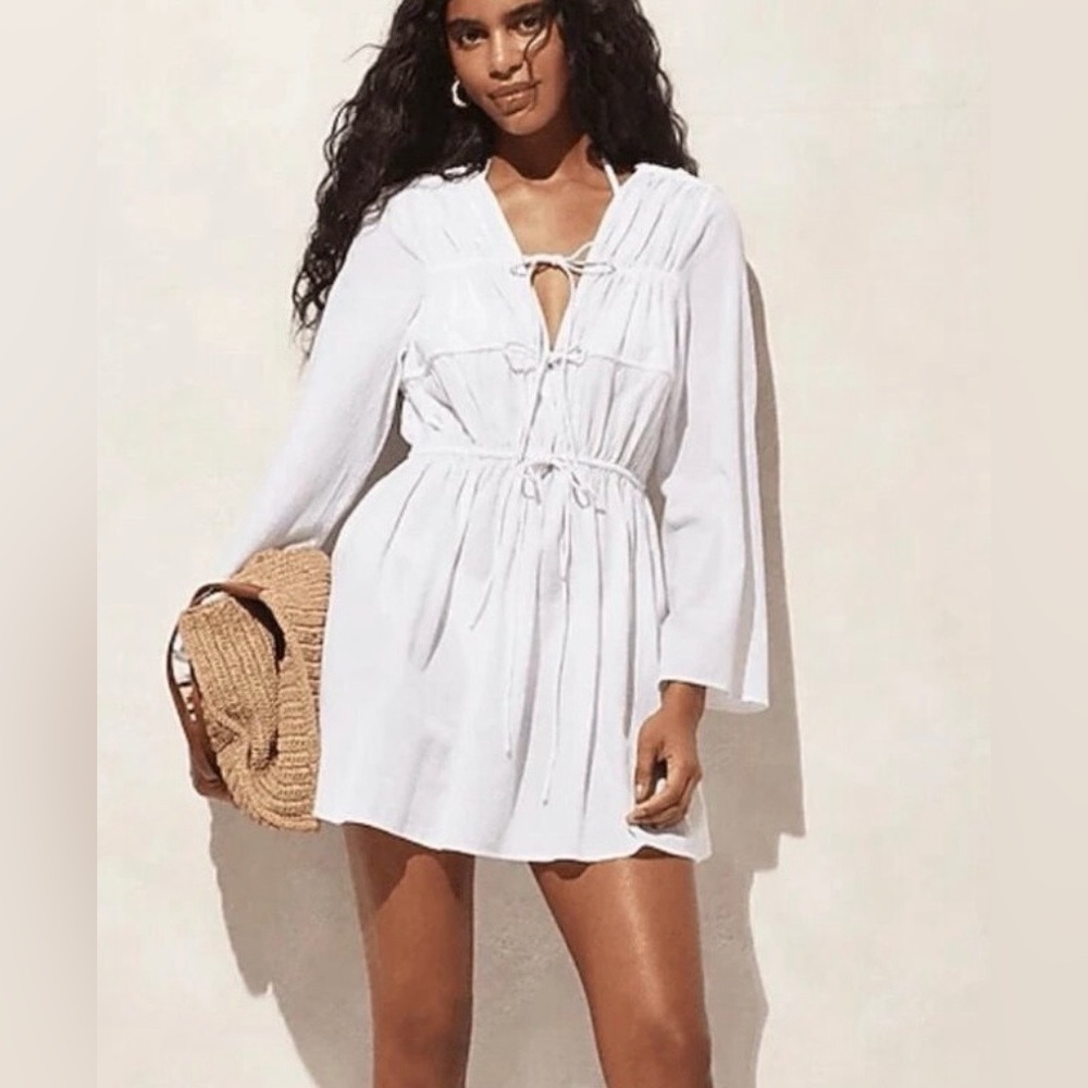 J Crew White Cotton Tie Frint Mini Dress s M